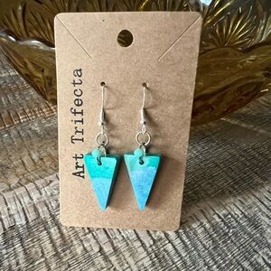 Aqua Horizon Teal and Blue triangle Resin Earrings — Handmade by Art Trifecta